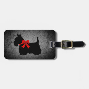 Étiquette À Bagage Écossais Terrier, silhouette, arc, argent de