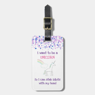 Étiquette À Bagage Edgy Unicorn avec arc en ciel et Confetti Funny