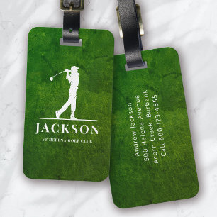 Étiquette À Bagage Effet Cuir vert Monogramme personnalisé Golfer
