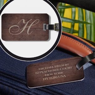 Étiquette À Bagage Effet en bois sophistiqué initial
