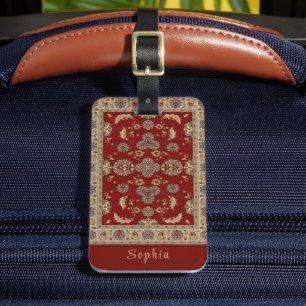 Étiquette À Bagage Élégance intemporelle Rouge Beige Classic Nom du t