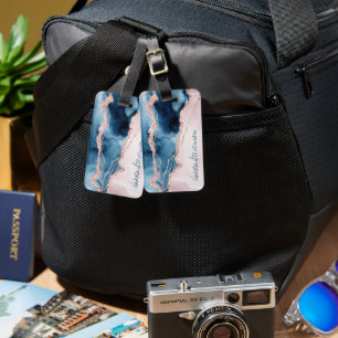 Étiquette À Bagage Élégance mystique   Monogramme Turquoise Peach Age