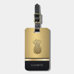 Étiquette À Bagage Élégant ananas noir en or