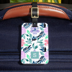 Étiquette À Bagage Élégant aquarelle motif floral Monogramme