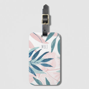 Étiquette À Bagage Élégant aquarelle Pastel Feuille Monogramme