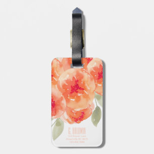 Étiquette À Bagage Élégant Aquarelle Peach Peonies Monogramme Balise