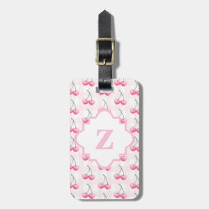 Étiquette À Bagage Elégant aquarelle rose cerisier Monogramme