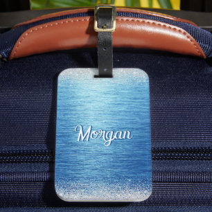 Étiquette À Bagage Elégant Bleu Argent Moderne Personnalisé