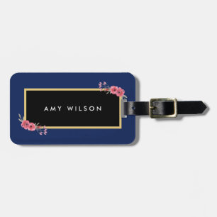 Étiquette À Bagage Élégant Bleu chic et aquarelle Sac floral