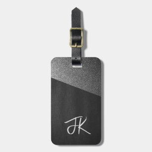 Étiquette À Bagage Élégant bleu et or Parties scintillant Monogramme 