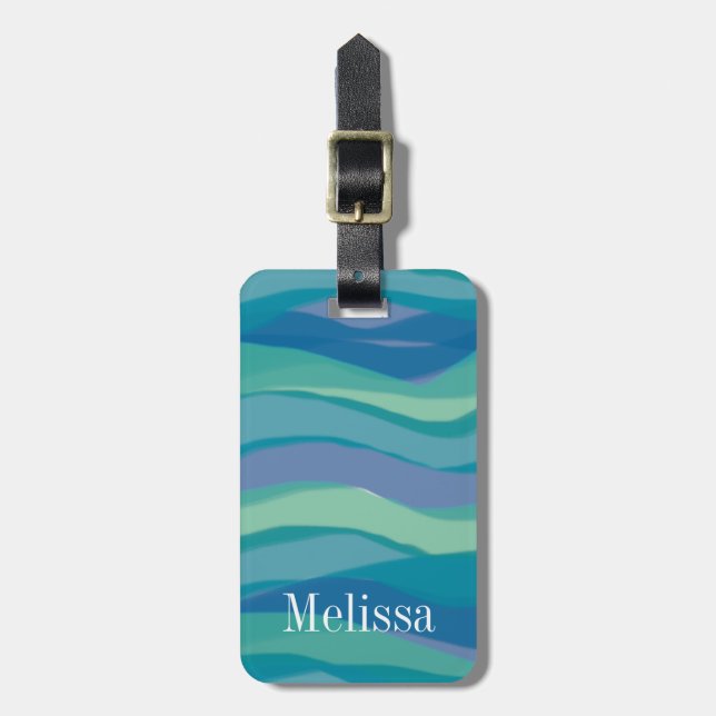 Étiquette À Bagage Elégant bleu Turquoise aquarelle (Devant Vertical)