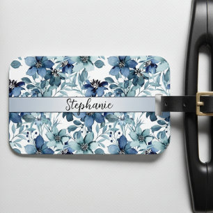 Étiquette À Bagage Élégant bleu Vintage chintz Motif Monogramme