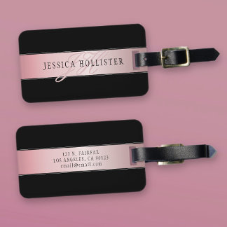 Étiquette À Bagage Elégant Blush Faux Rose Gold | Nom et initiales