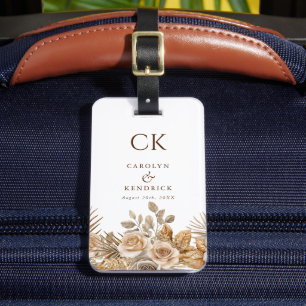 Étiquette À Bagage Élégant Boho Neutre Floral Mariage