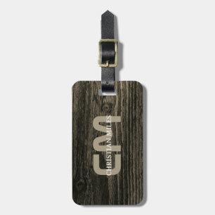 Étiquette À Bagage Élégant Bois rustique monogrammé Nom personnalisé