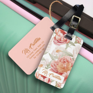 Étiquette À Bagage Élégant Bontanical de Big Camellia Pink Pastel