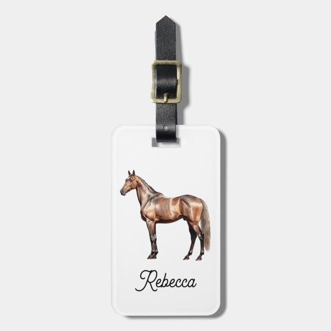 Étiquette À Bagage Élégant Cheval Brown Equestre Personnalisé Nom du  (Devant Vertical)