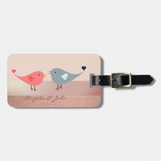 Étiquette À Bagage Élégant Chic Élégant, Oiseaux (Devant horizontal)