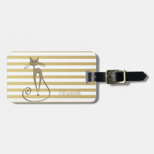 Étiquette À Bagage Élégant Chic Faux Gold Glittery Chat Sur Les Rayur
