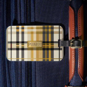 Étiquette À Bagage Élégant classique Plaid Tan Or et Taupe