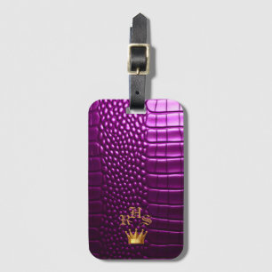 Étiquette À Bagage Élégant Crocodile Vivid Violet Faux Monogramme