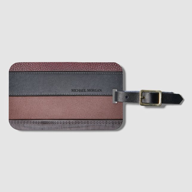 Étiquette À Bagage Elégant cuir de luxe look Brown Noir (Devant Horizontal)