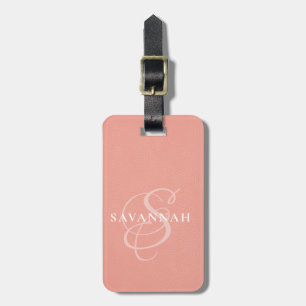 Étiquette À Bagage Élégant cuir rose blush écriture monogramme