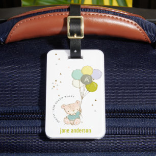 Étiquette À Bagage Elégant Cute Aqua Bear Balloon Boys Monogramme