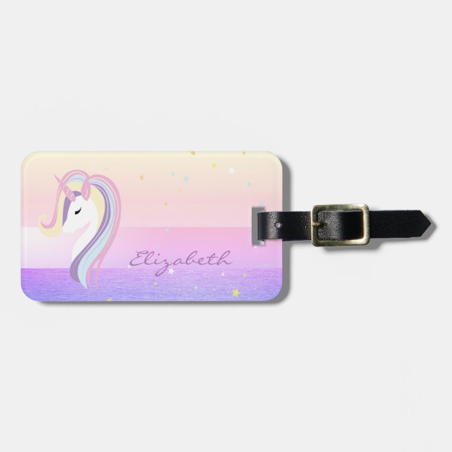 Étiquette À Bagage Élégant Design Chic, Unicorne (Devant horizontal)