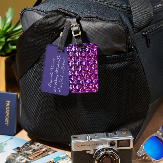 Étiquette À Bagage Élégant diamants de pierres précieuses violettes (Recto & Verso)