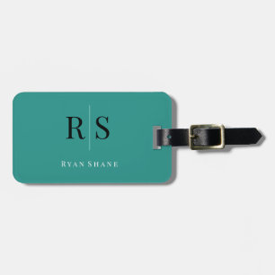 Étiquette À Bagage Élégant do-it-yourself Monogramme Nom & Info, Turq