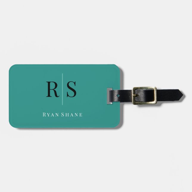 Étiquette À Bagage Élégant do-it-yourself Monogramme Nom & Infos, Tur (Devant horizontal)