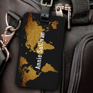 Étiquette À Bagage Elégant Faux Gold World Map Agent de voyage