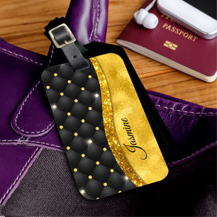 Étiquette À Bagage Élégant faux or parties scintillant noir diamant m