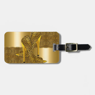 Étiquette À Bagage Elegant Gold Leopard High Heel Shoes Animal