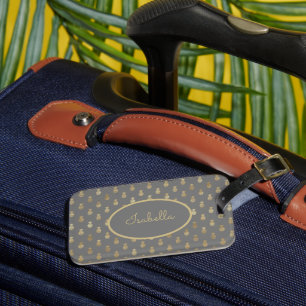 Étiquette À Bagage Elégant Gris et Ananas Or Personnalisé