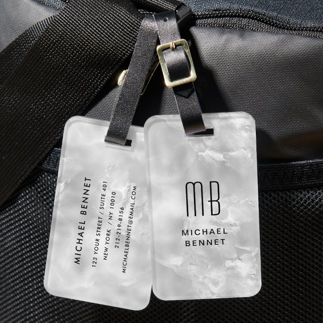 Étiquette À Bagage Élégant Gris Gris Liquide Texture d'encre (Elegant Monogrammed Gray Liquid Ink Texture Luggage Tag)