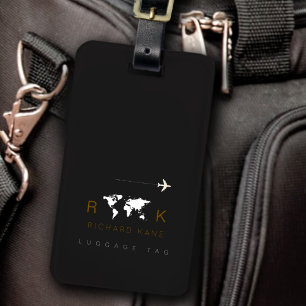 Étiquette À Bagage élégant identifiant de bagage noir et blanc avec n