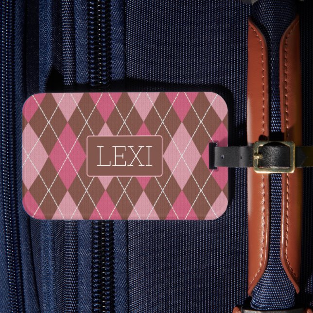 Étiquette À Bagage Élégant Jacquard rose et Brown avec nom ou initial (Insitu Rectoal 4)