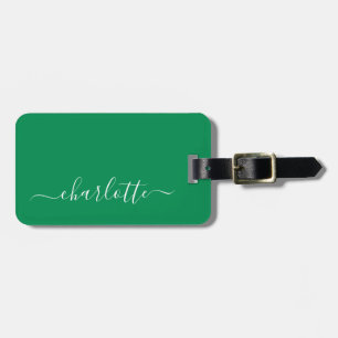 Étiquette À Bagage Élégant Kelly Green Script Nom personnalisé