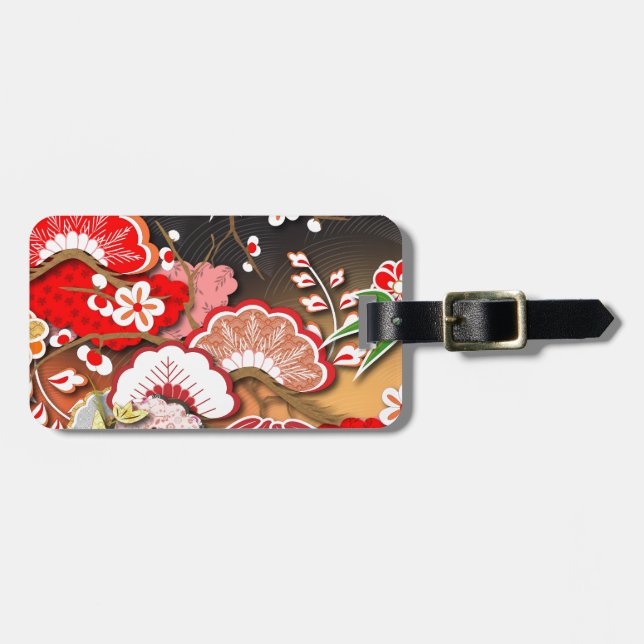 Étiquette À Bagage Élégant Kimono d'automne japonais (Devant horizontal)