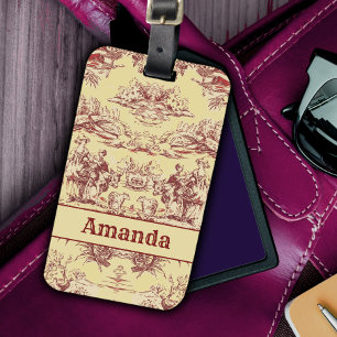 Étiquette À Bagage Elégant lac rouge jaune vintage toile de jouy