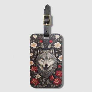 Étiquette À Bagage Élégant loup gris floral