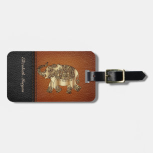 Étiquette À Bagage Elégant Luxe, Look Leathe, Elephant, Paisley