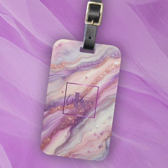 Étiquette À Bagage Elégant marbre violet lavande avec veines de Parti (Créateur téléchargé)