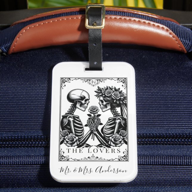 Étiquette À Bagage Élégant Mariage de Tarot gothique noir et blanc (Insitu Rectoal 2)