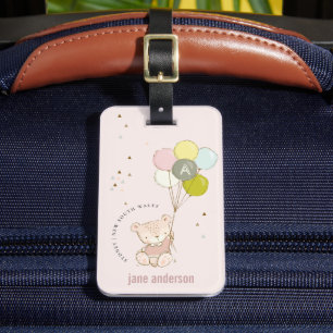 Étiquette À Bagage Élégant Mignon Ours Blonde Fille Monogramme