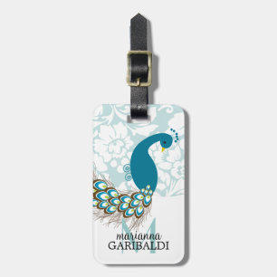 Étiquette À Bagage Elégant moderne Damask Peacock Personnalisé