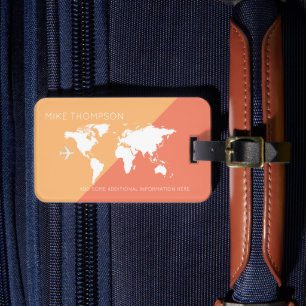 Étiquette À Bagage élégant, moderne et géométrique Saumon World Trave