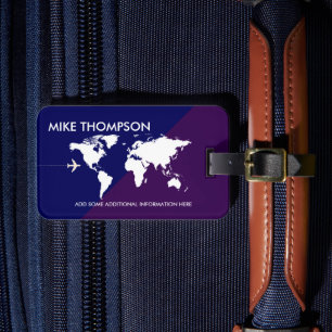 Étiquette À Bagage Élégant moderne violet bleu bleu du monde Carte Vo